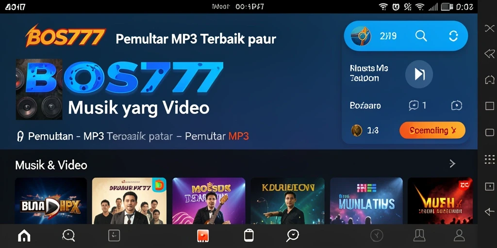 Screenshot aplikasi BOS777 yang menunjukkan antarmuka Pemutar MP3 yang menarik.