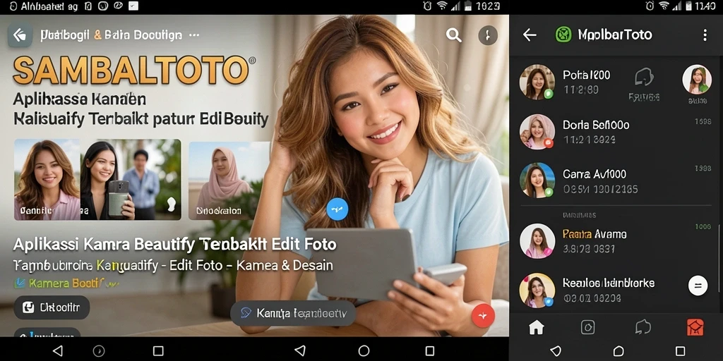Tampilan antarmuka aplikasi SAMBALTOTO dengan fitur Kamera Beautify yang intuitif.